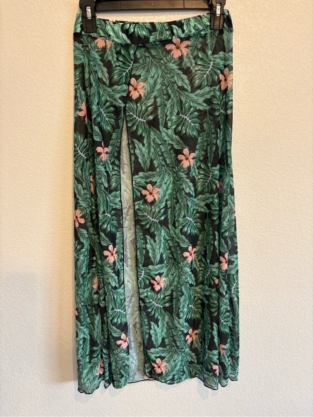 Tropical Palm Print Mesh Maxi Skirt Cover Up Small Beach Vacation